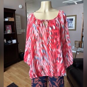 Sami & Jo red patterned long full sleeves Vneck blouse-size XXL